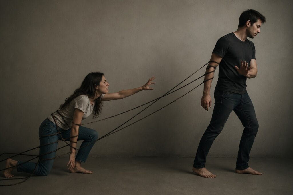 para uwiązana symbolicznymi linami